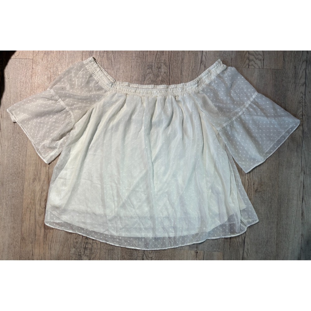 Maurices Babydoll Blouse Women's 3XL Cream Off Shoulder Poly Layered Boho‎ Top